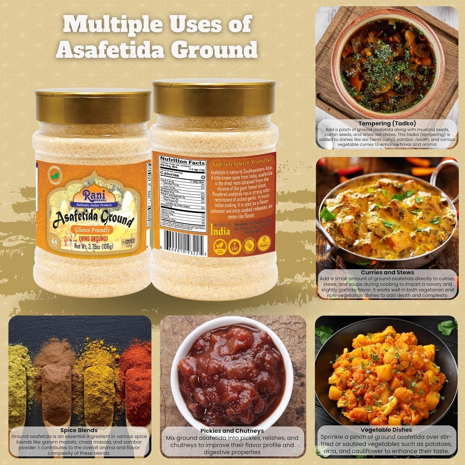 Rani Asafetida Hing Ground 3.75oz 106g Gluten Friendly, PET Jar ~ All Natural…