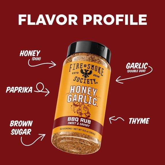 Fire & Smoke Society Honey Garlic BBQ Rub Seasoning 9.5 oz 1 or 2 Pack