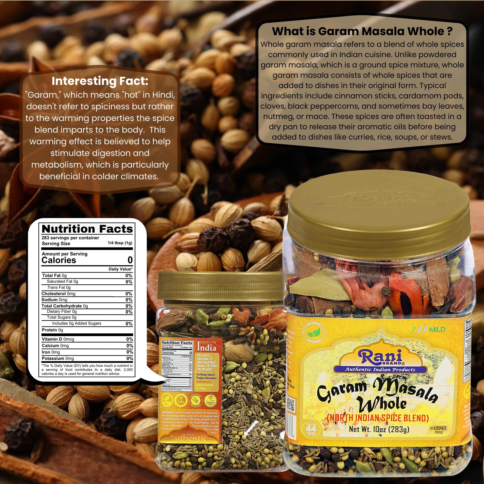 Rani Garam Masala Indian 11 Whole Spices Blend 10oz (283g) PET Jar