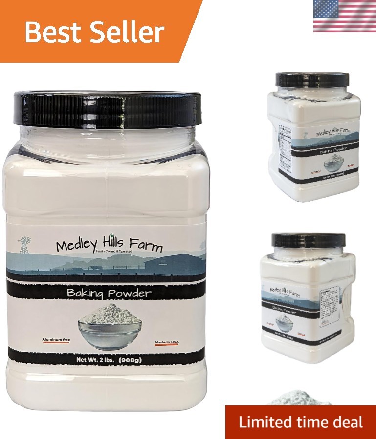 Baking Powder aluminum free by Medley hills farm 2 Lbs. in Reusable Container –