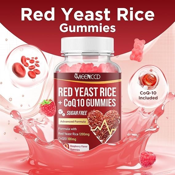 Red Yeast Rice with CoQ10 Gummies, Sugar Free, Vegan, Raspberry Flavor, 60 Count