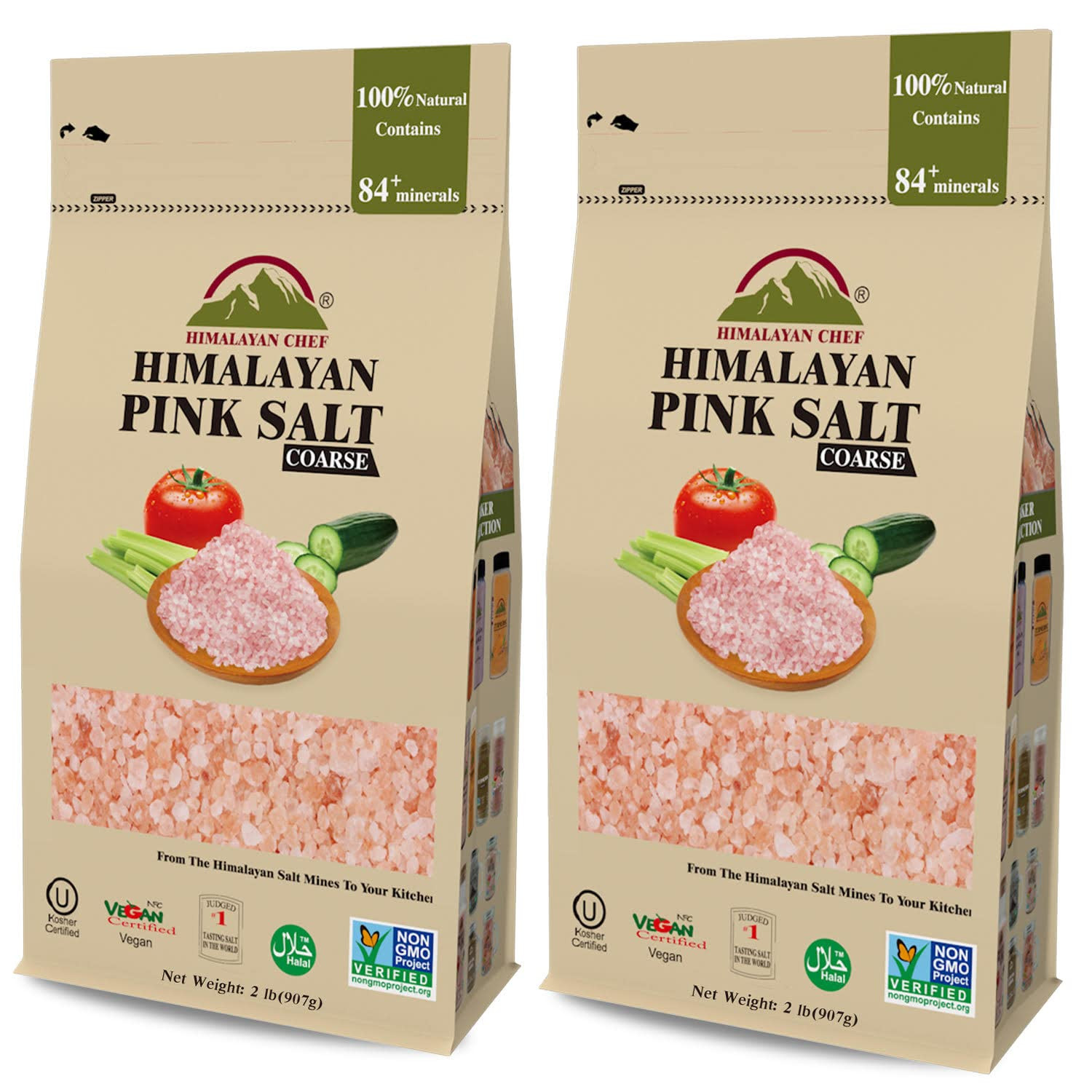 Pink Himalayan Salt Coarse 4 lb (2×2 lb) Resealable Bags Grinder Refill, Cooking