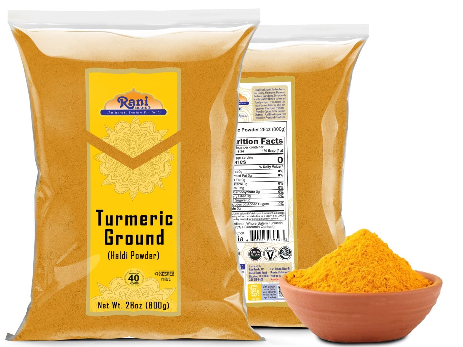 Rani Turmeric (Haldi) Root Powder Spice, (High Curcumin Content) 28oz (800g)