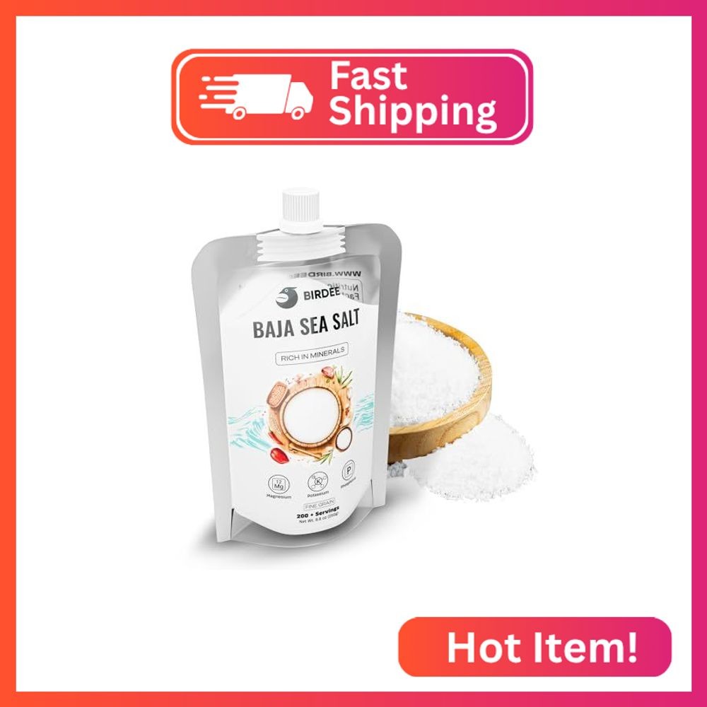 Birdee Baja Mineral Sea Salt, Fine Grain, 8.8 oz – Spout Pouch with Twist Cap, U