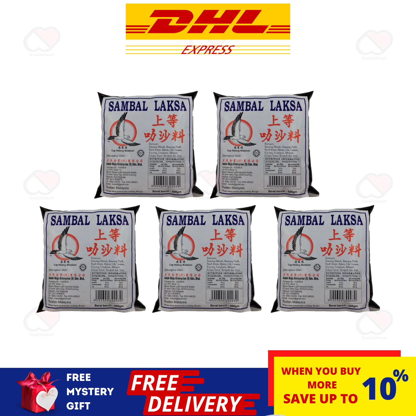 5 X Malaysia Famous Sarawak Laksa Paste Helang Matahari 600g Free Shipping