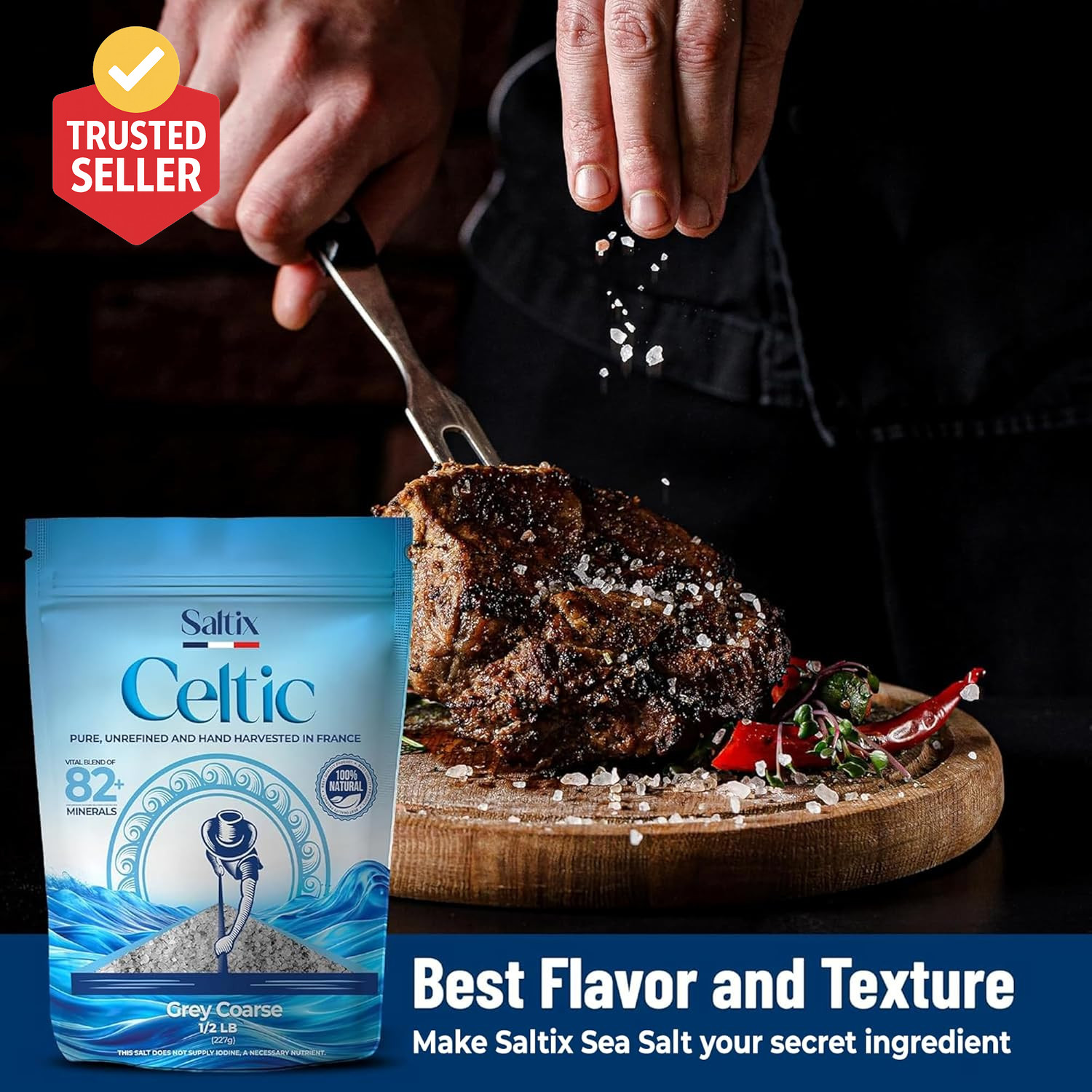 Grey Coarse Sea Salt 1/2 Lbs (8Oz) from the Celtic Region of France, 100% Natura