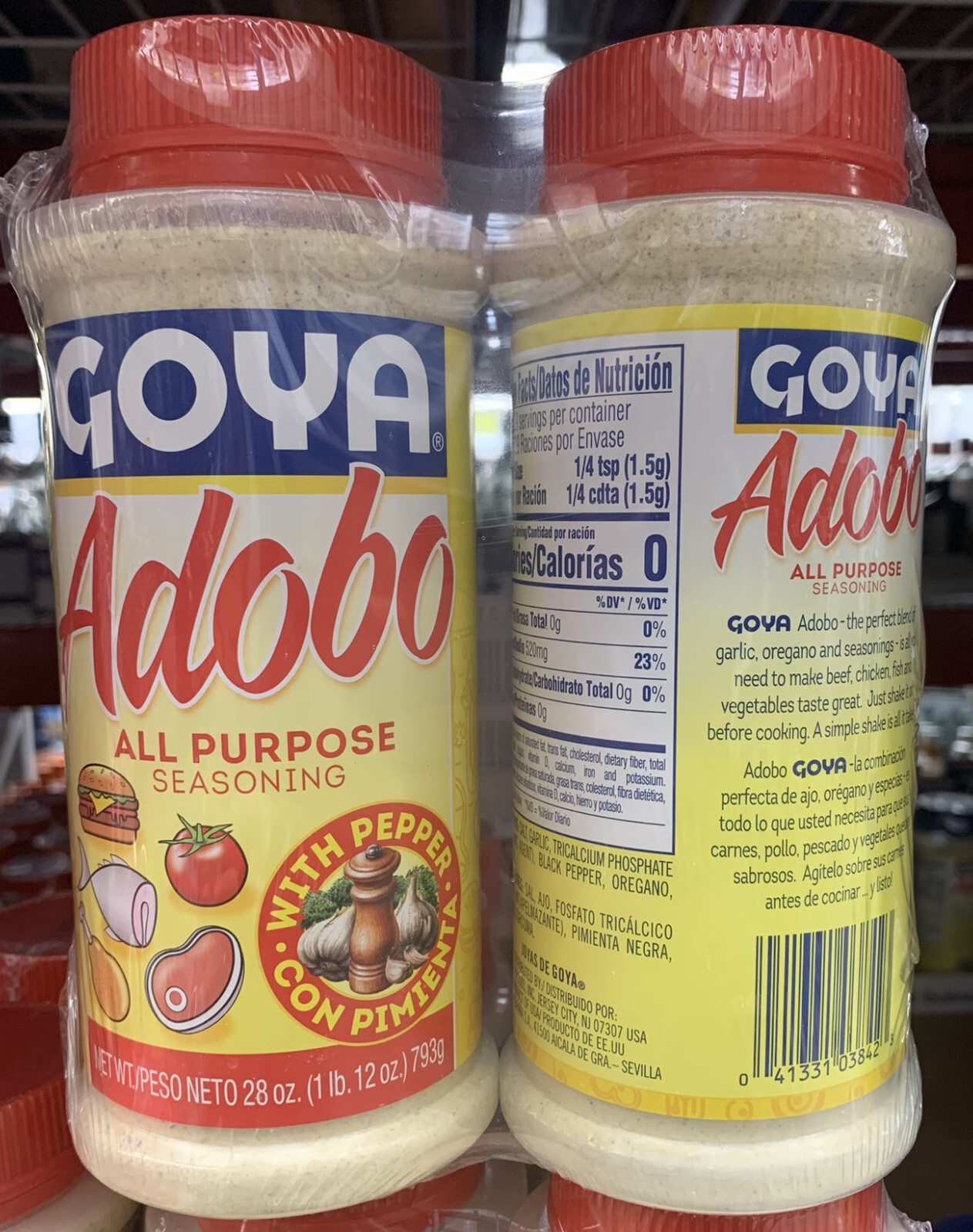 Goya Adobo All Purpose Seasoning with Pepper 2X 28 oz Bottle Granulated