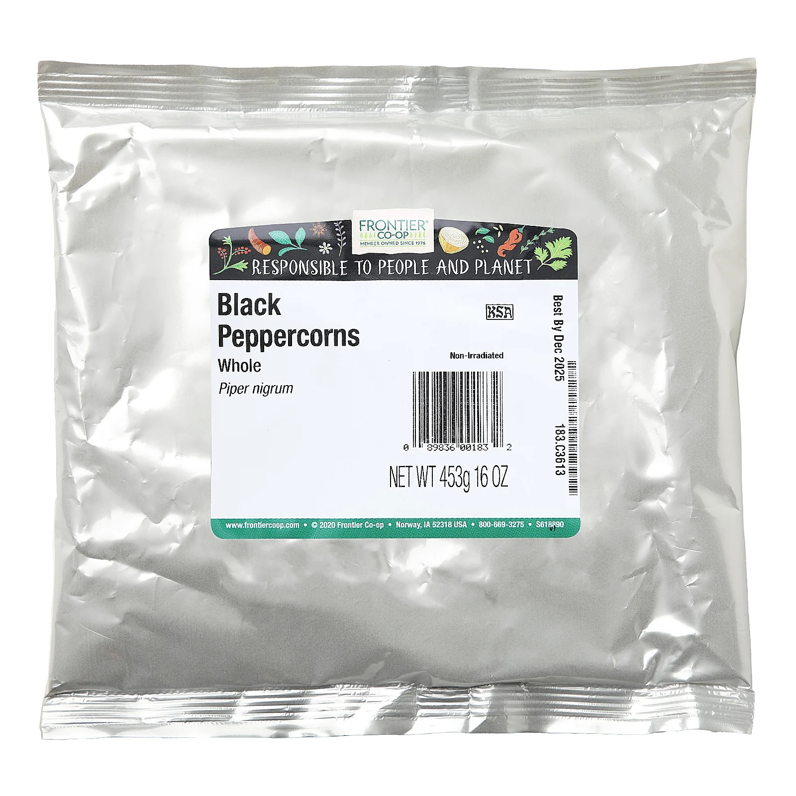 Frontier Natural Products Whole Black Peppercorns 16 oz 453 g Kosher,