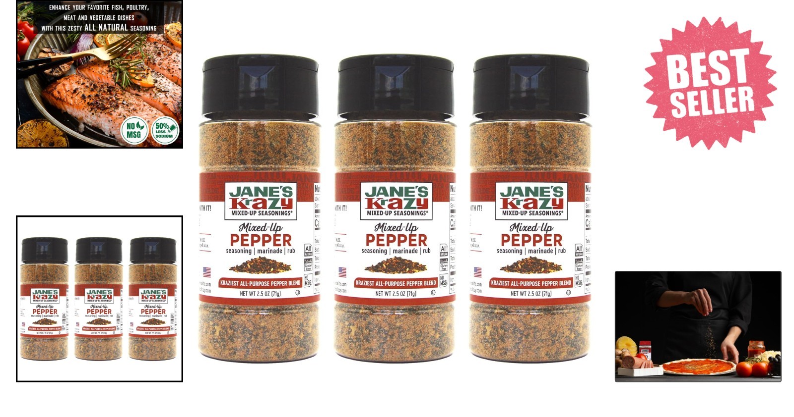 Jane’s Krazy Mixed-Up Pepper Seasoning 2.5oz x 3 – Perfect for Meat & Veggies