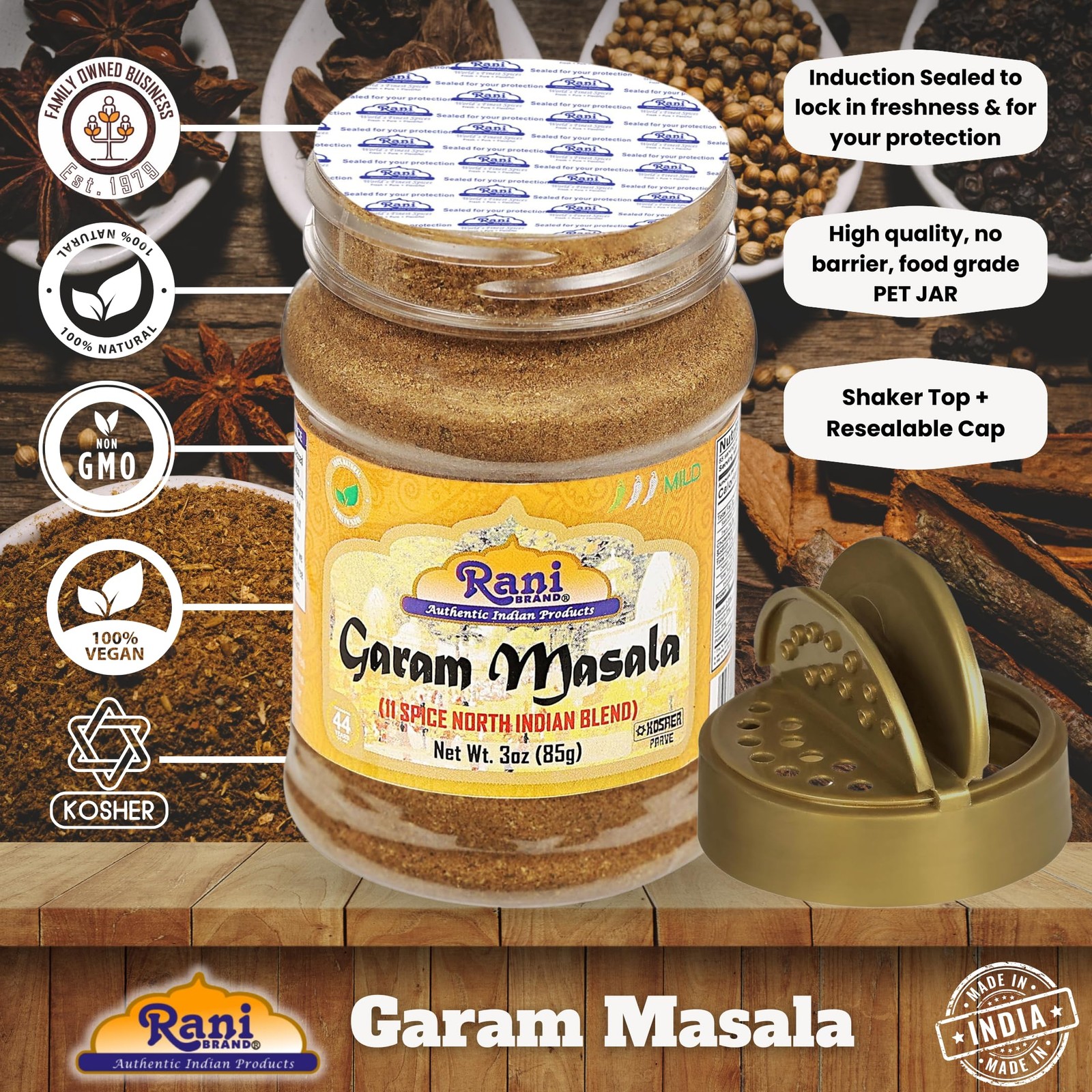 Rani Garam Masala Indian 11-Spice Blend 3oz (85g) PET Jar 3 Ounce (Pack of 1)