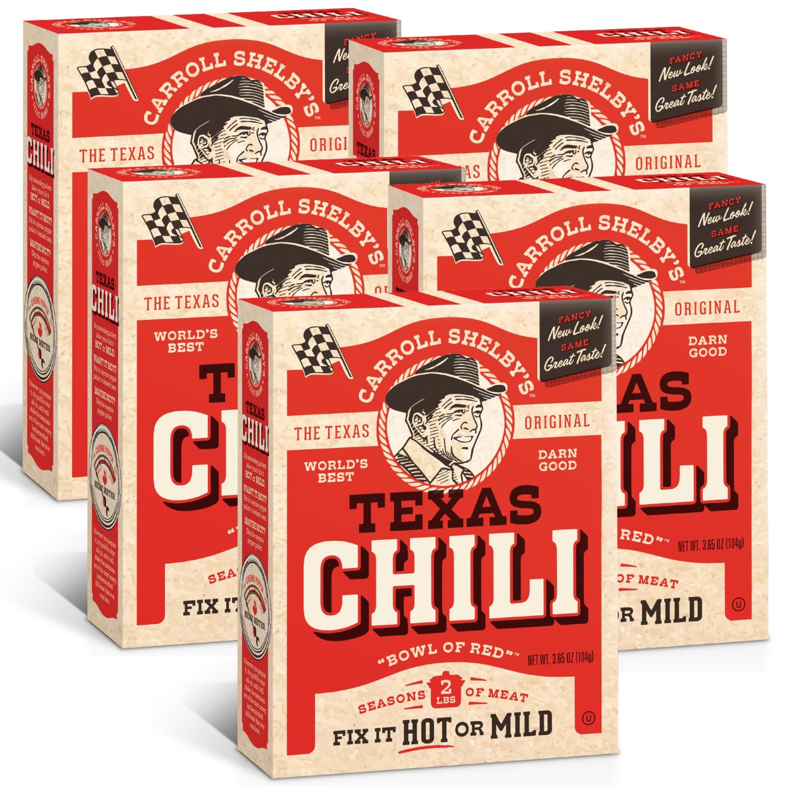 Carroll Shelby’s Original Texas Chili Mix Kit, 3.65 Ounce Box (Pack of 5)