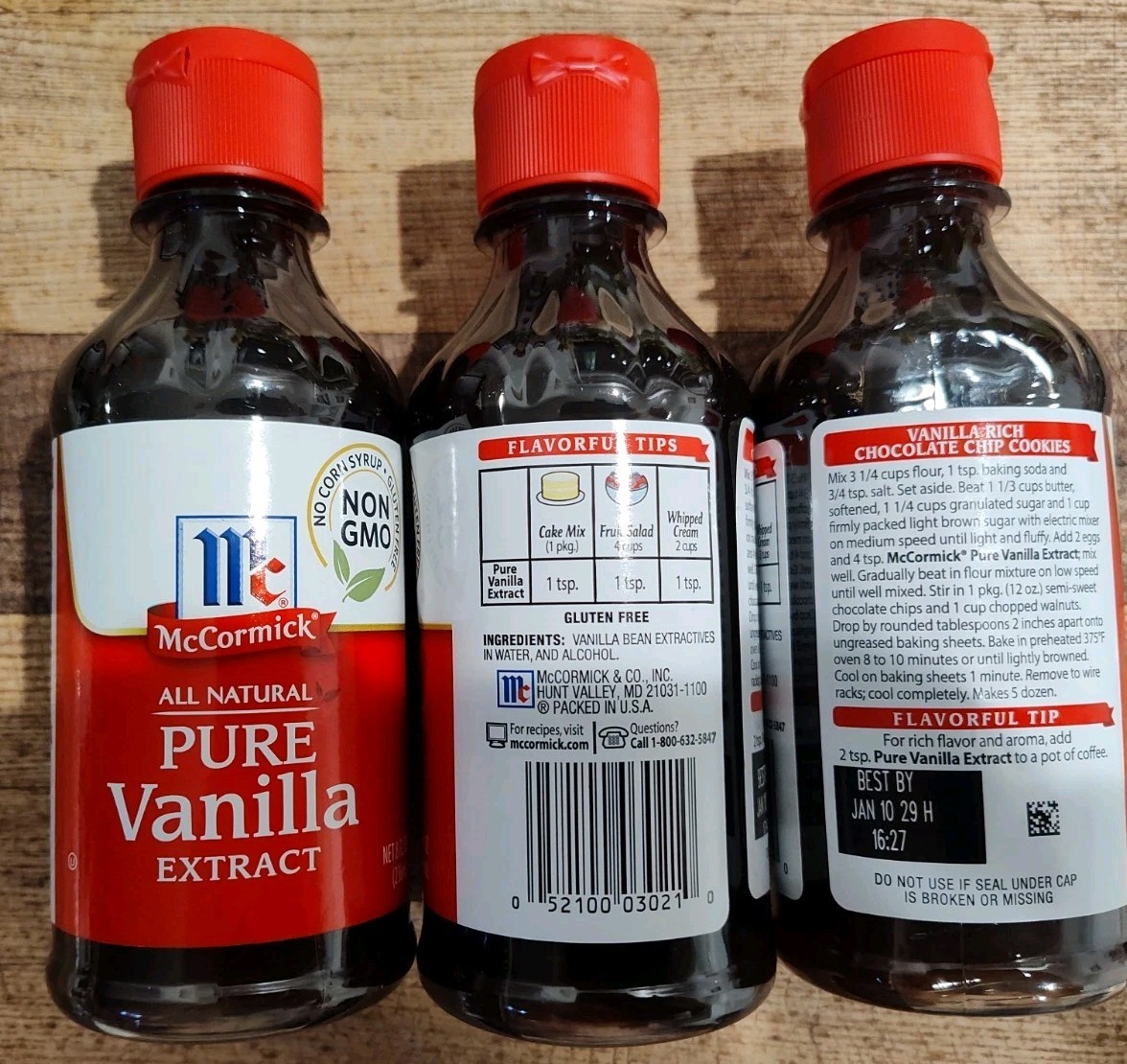 Lot Of 3 McCormick All Natural Pure Vanilla Extract, 8 fl oz 