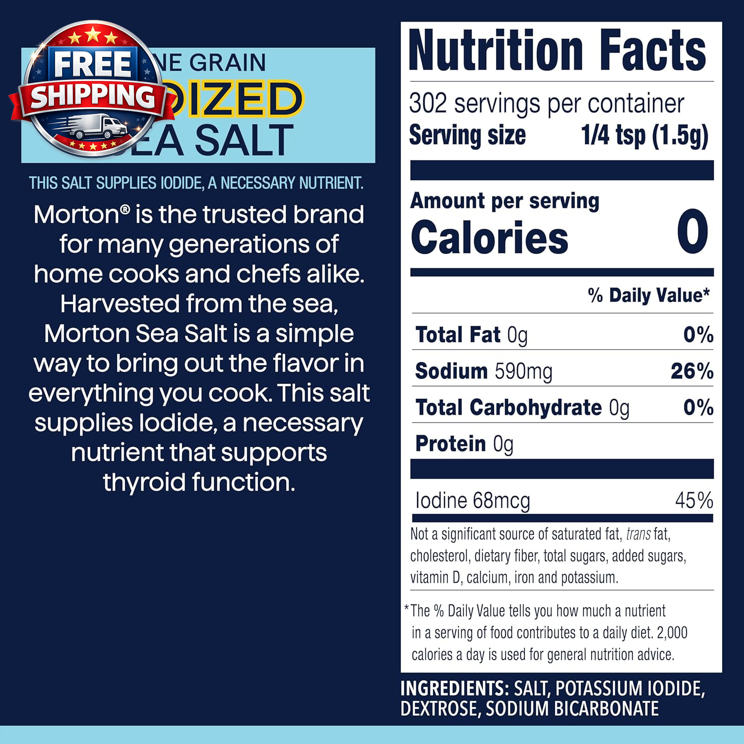 Iodized Sea Salt Fine 1Lb., Resealable Pouch