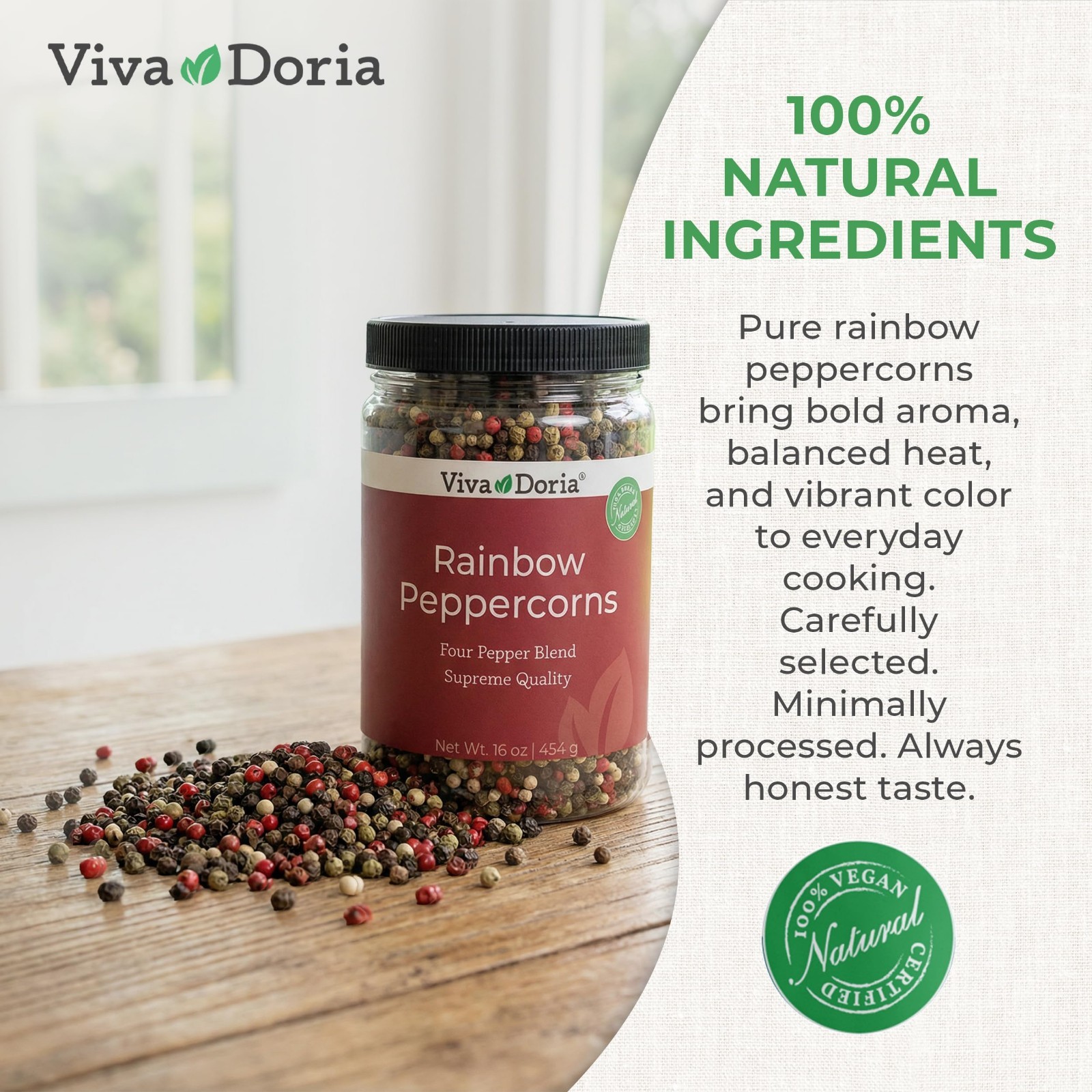 Rainbow Blend Peppercorns – Whole Black, Green, Pink & White – 16 Oz Grinder Ref