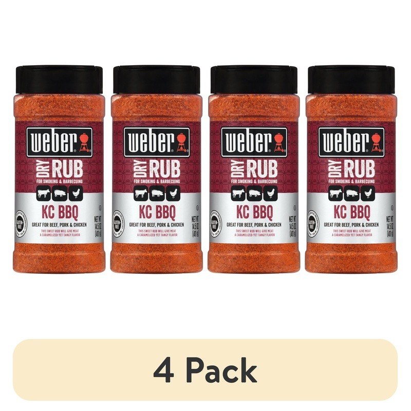 Kansas City BBQ Dry Rub Seasoning 4 Pack Gluten Free Sweet Tangy Flavor 14.5 oz