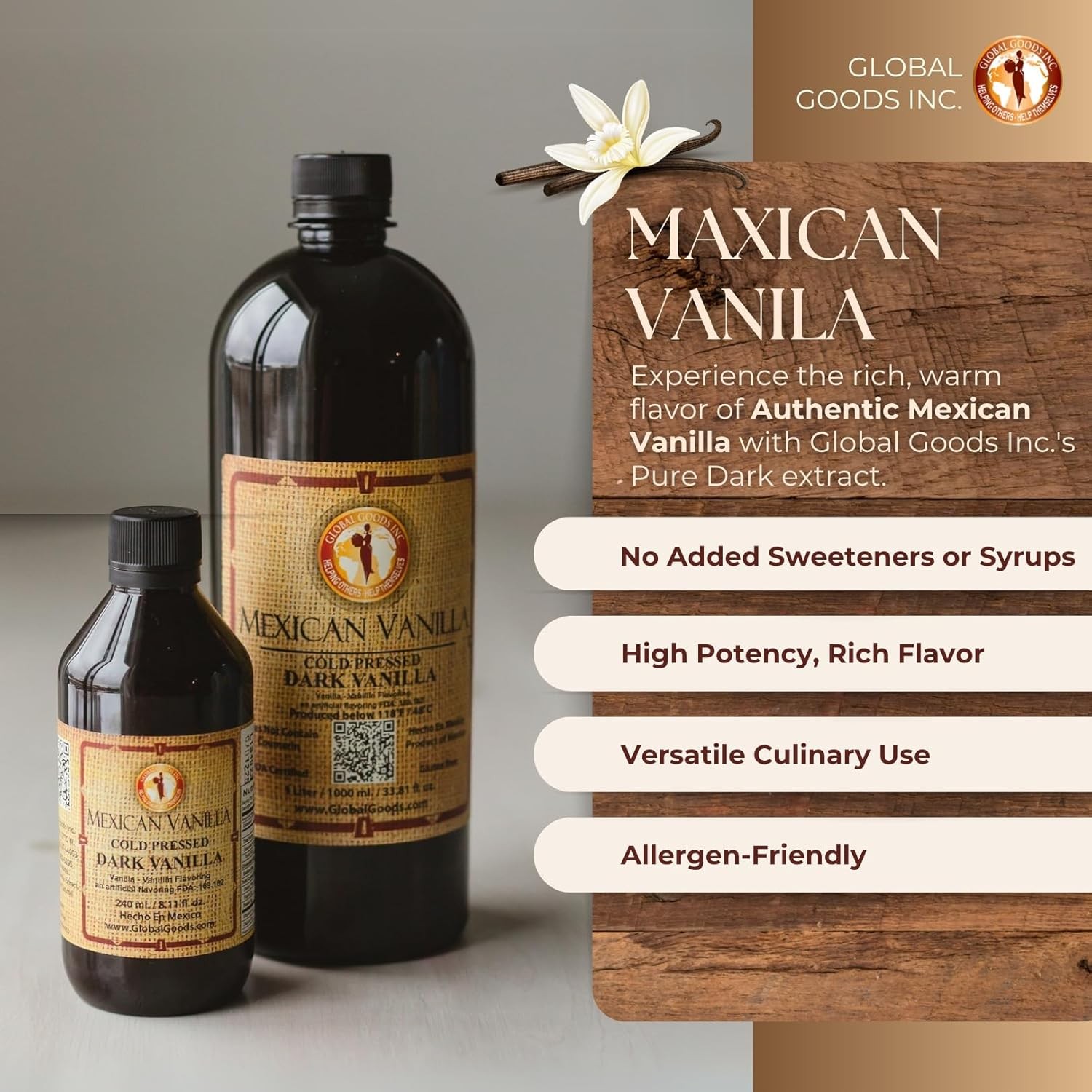 Pure Dark Mexican Vanilla Extract Gluten-Free 33.8 Ounce (Pack of 1)