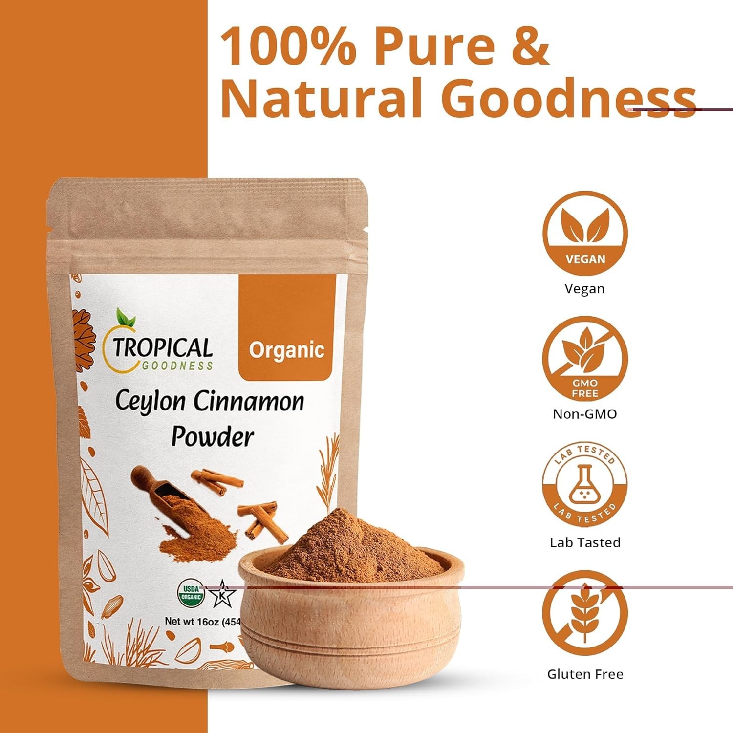 Canela De Ceilan Organica En Polvo 100 % Cruda De Sri Lanka 16 Oz Paque