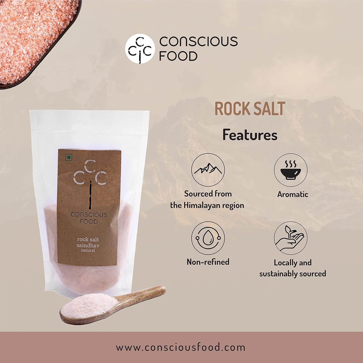 Conscious Food Rock Salt, Himalayan Pink Salt – 1 kg Free Shipping