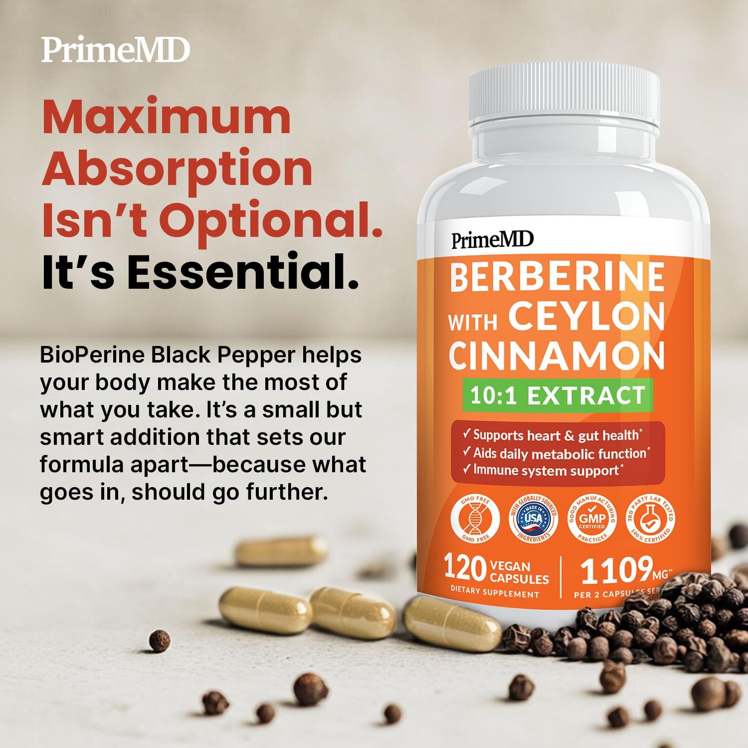 21-in-1 Berberine Supplement with Ceylon Cinnamon 120 Count (Pack of 1)
