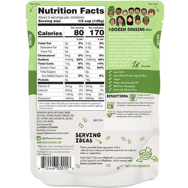 A Dozen Cousins Classic Refried Pinto Beans – Plant Based Protein, Vegan – 10 oz