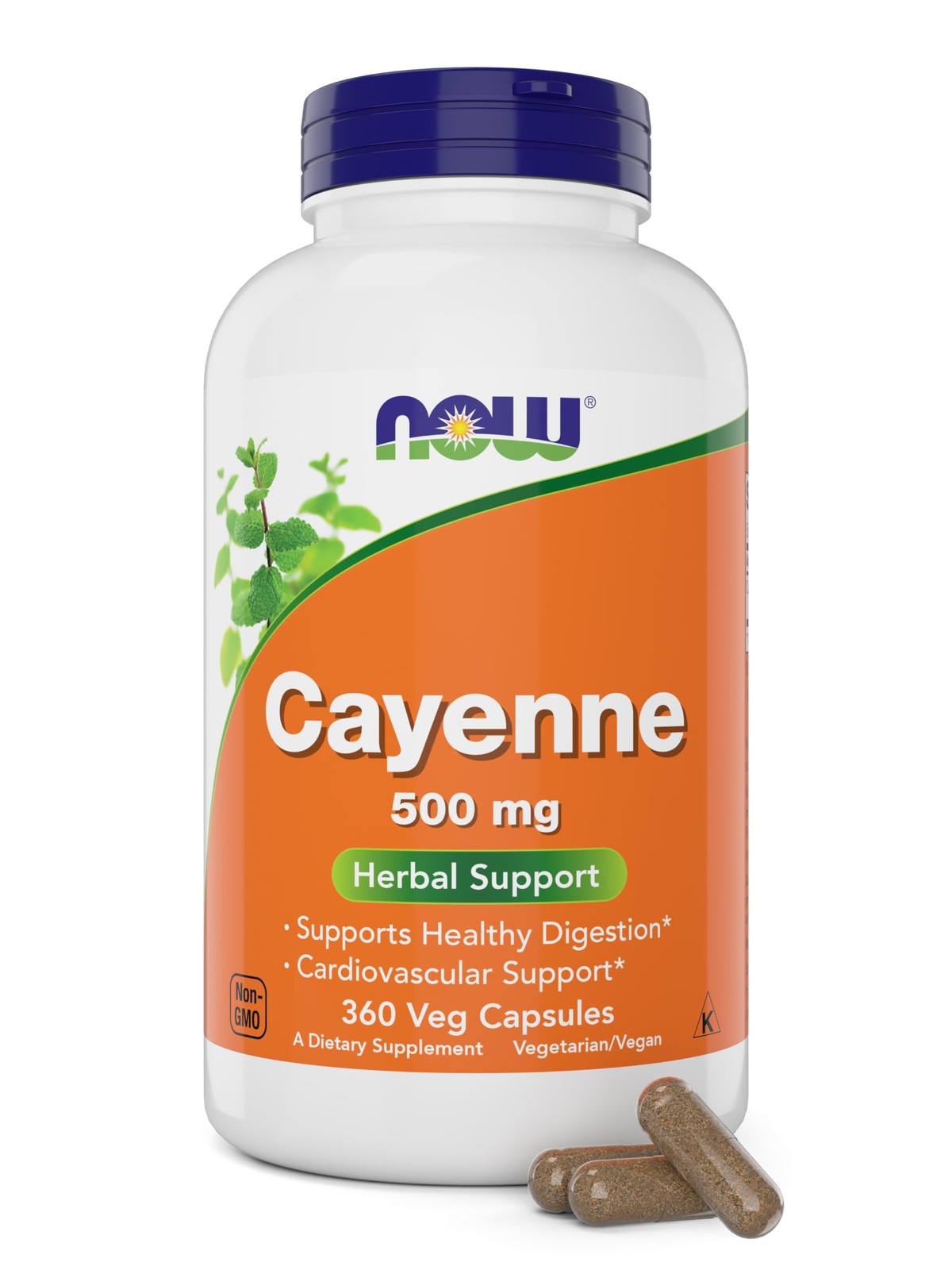 Now Cayenne (Capsicum annuum) 500 mg, 360 Veg Capsules 360 Count (Pack of 1)
