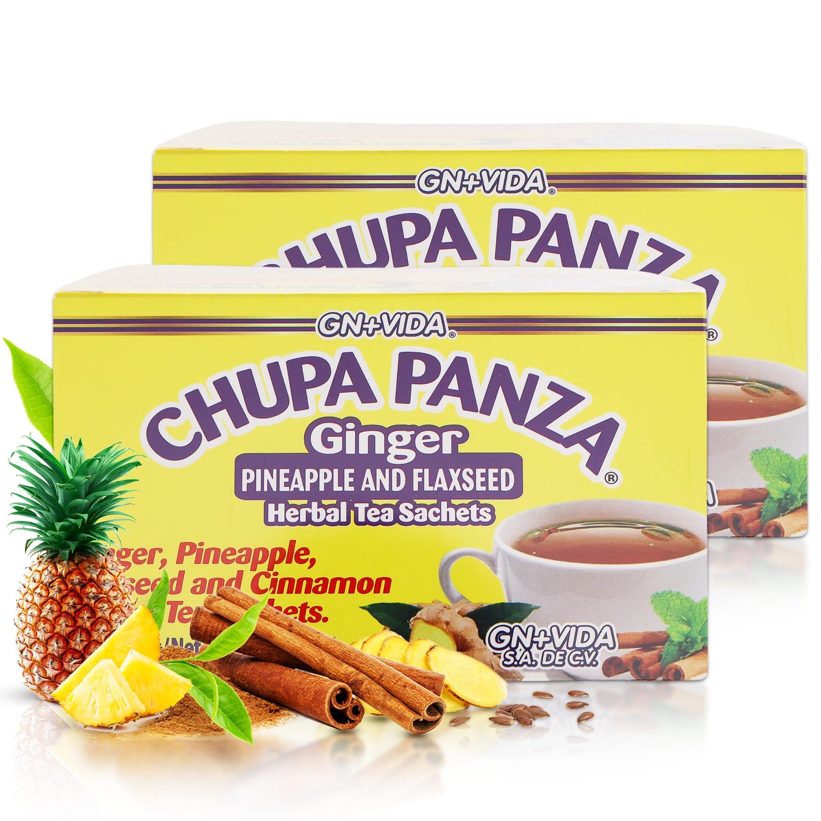 Tea CHUPA Panza, Based ONGINGER Root, PINNEAPPLE, 30 Count (Pack of 2)