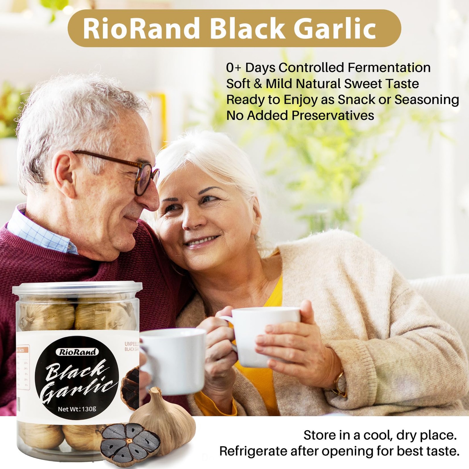 RioRand Black Garlic Whole & Peeled 90-Day Fermented Ready for Eat 130g&0.28 Lbs