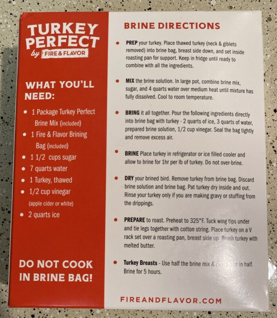 Fire & Flavor Sweet Heat Turkey Perfect Brine – Turkey Brine Kit w/ Brine & Bag