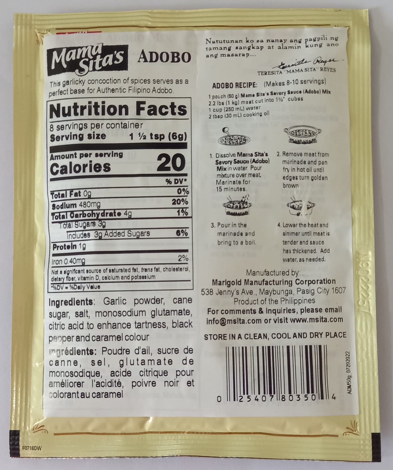 Mama Sita’s Adobo Savory Sauce Mix (6 Packs x 50g)