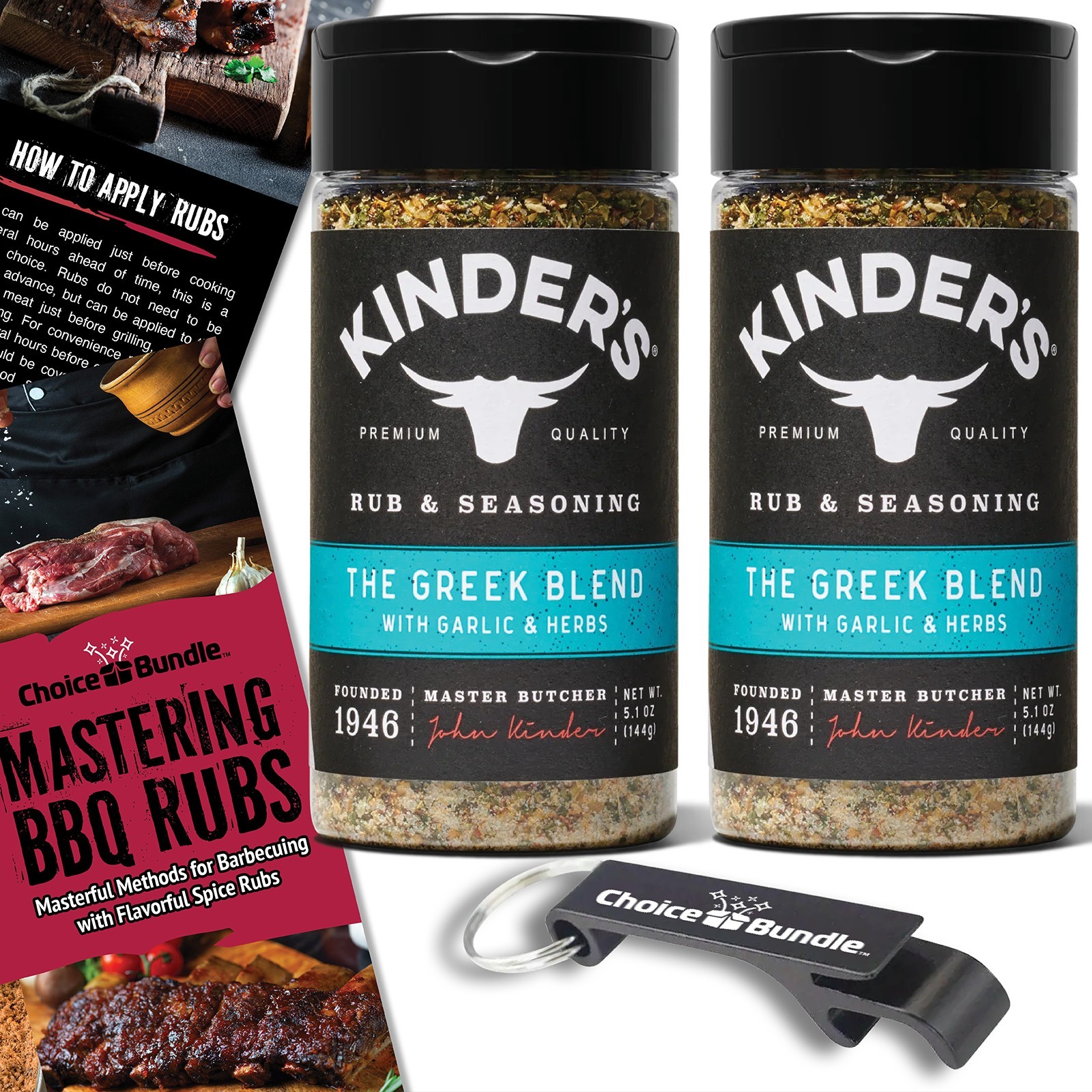 Kinder’s The Greek Blend BBQ Seasoning Rub 5.1 oz 2 Pack + Guide Opener