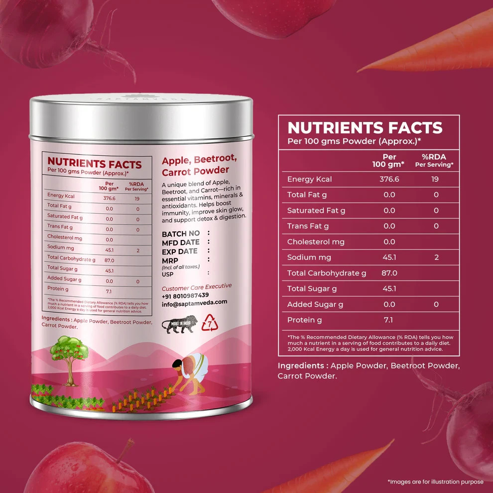 Saptamveda ABC Powder Apple Beetroot Carrot Blend Natural Superfood for Energy