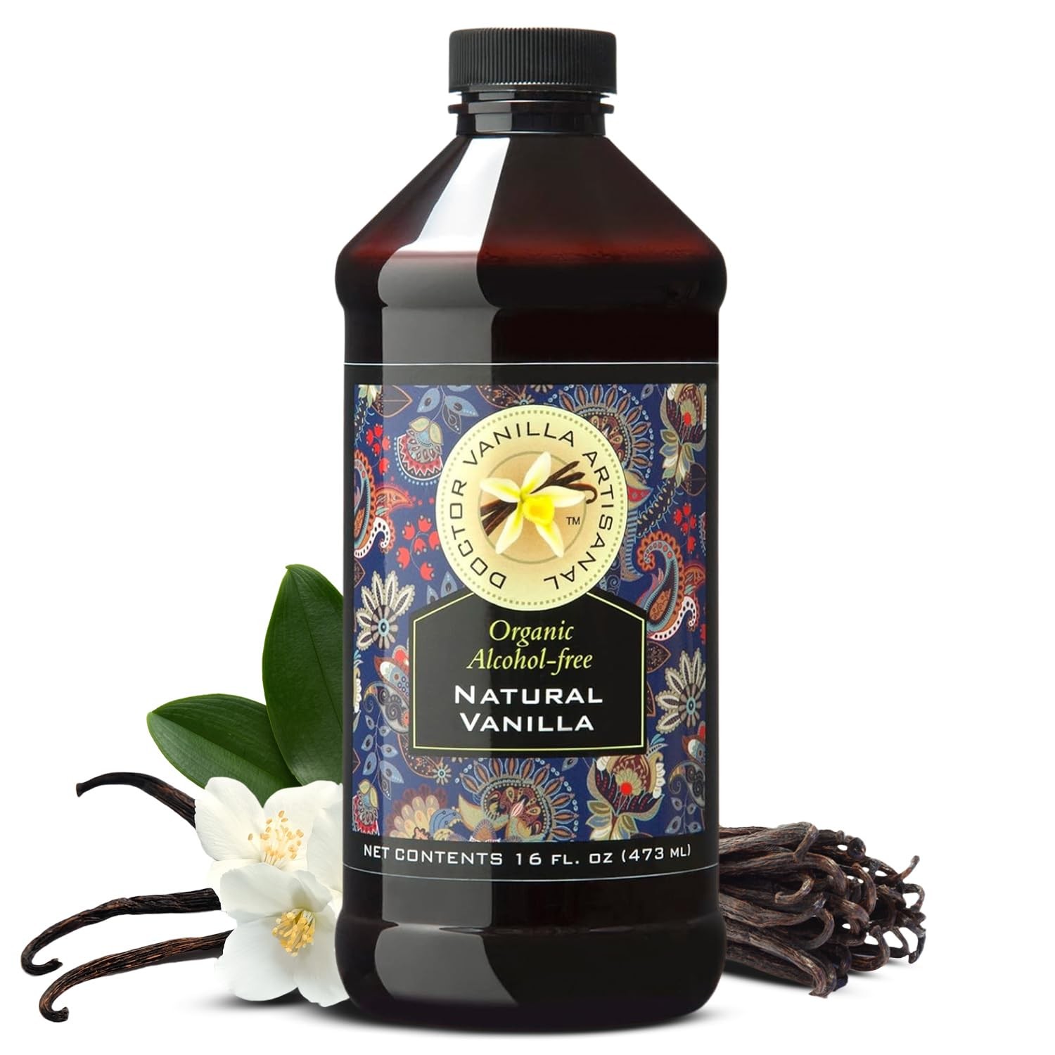 Organic Vanilla Alcohol‑Free Flavor, 16 fl oz – Madagascar Bourbon vanilla, 1…