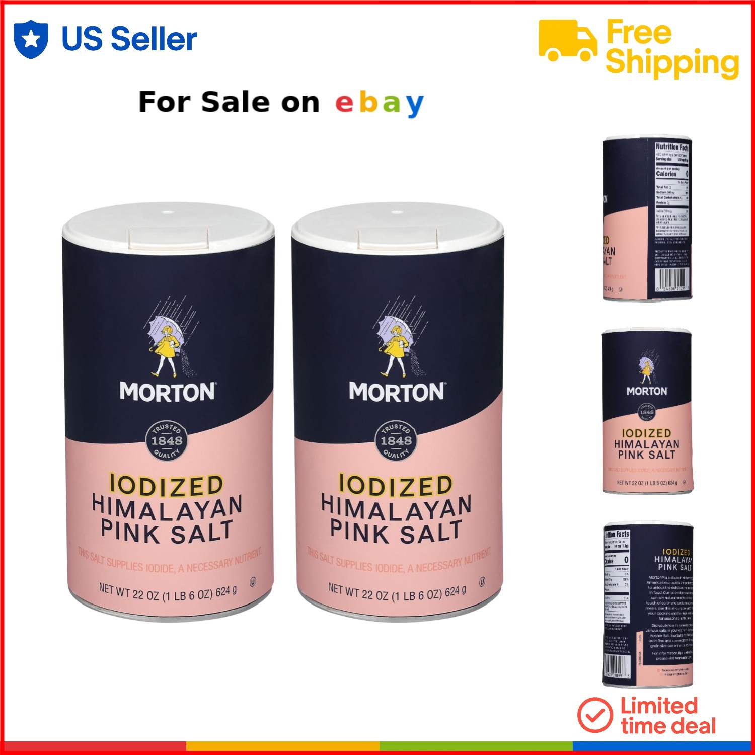 Iodized Himalayan Pink Salt Fine Grain 44 oz 2 Pack Multi-Purpose Cooking