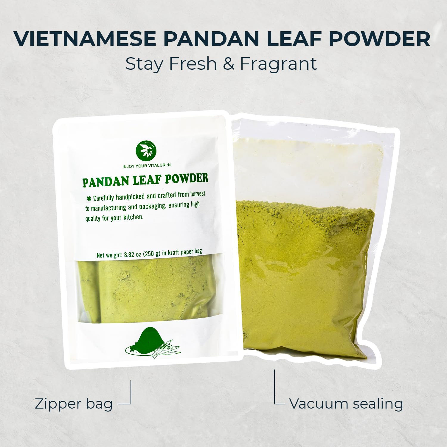 Pandan Leaf Powder 8.82 Oz, Pure & No Sugar Added, Caffeine Free, Refreshing Tas