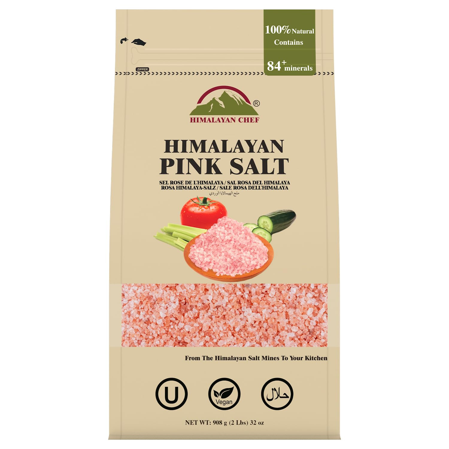 Pink Himalayan Salt Coarse Grain, 2 Lbs Bag – Pure, Natural, Kosher, Mineral-Ric