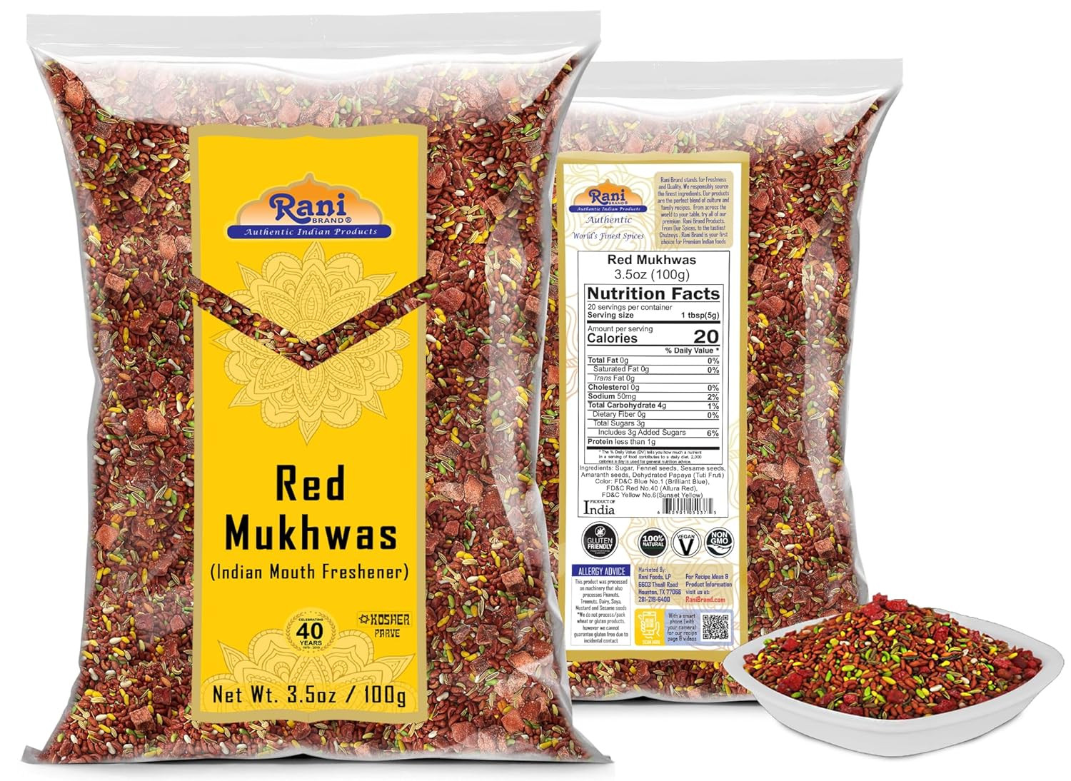 Rani Red Mukhwas (Special Digestive Treat) 3.5Oz (100G) ~ Vegan | Indian Candy M