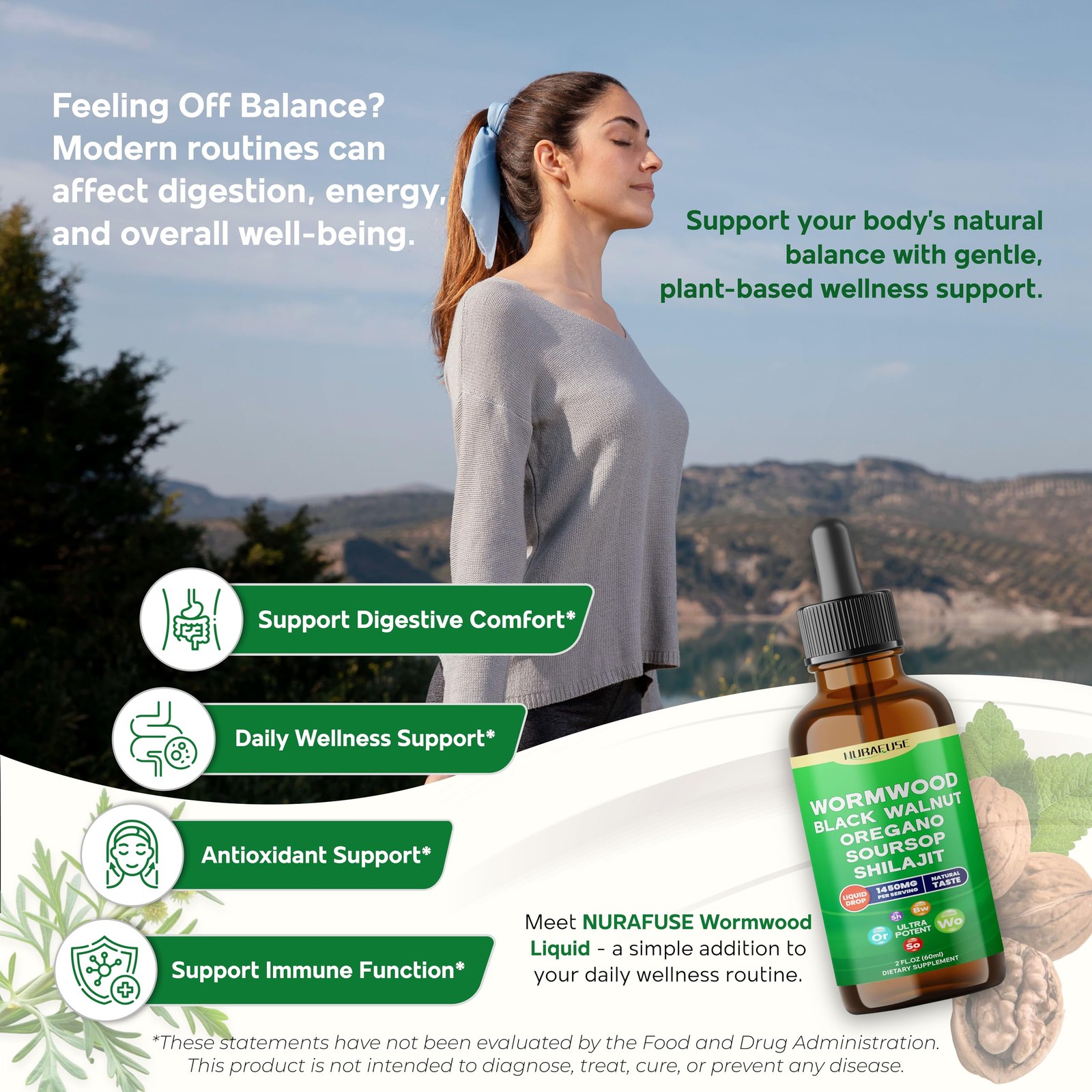 NURAFUSE Wormwood, Black Walnut, Oregano, Soursop, 2 Fl Oz (Pack of 1)