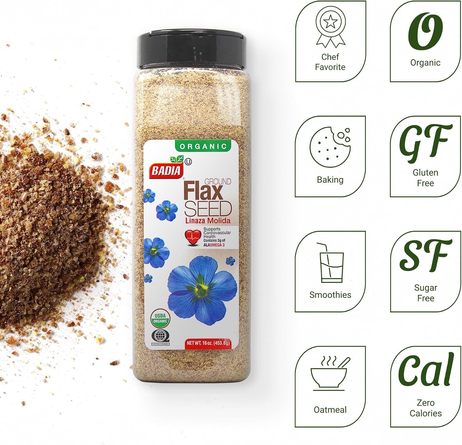 Organic Ground Flax Seed, 16 oz, Gluten Free, Non-GMO