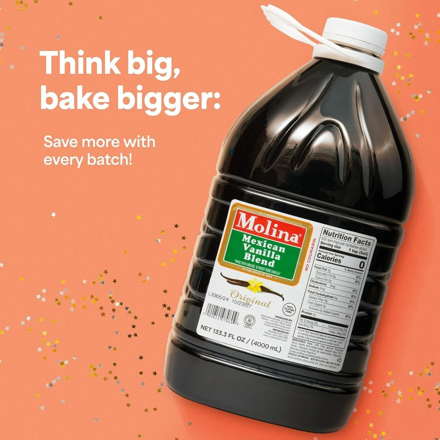 Molina Mexican Vanilla Blend 133.3 Fl Oz Concentrated Flavoring for Recipes
