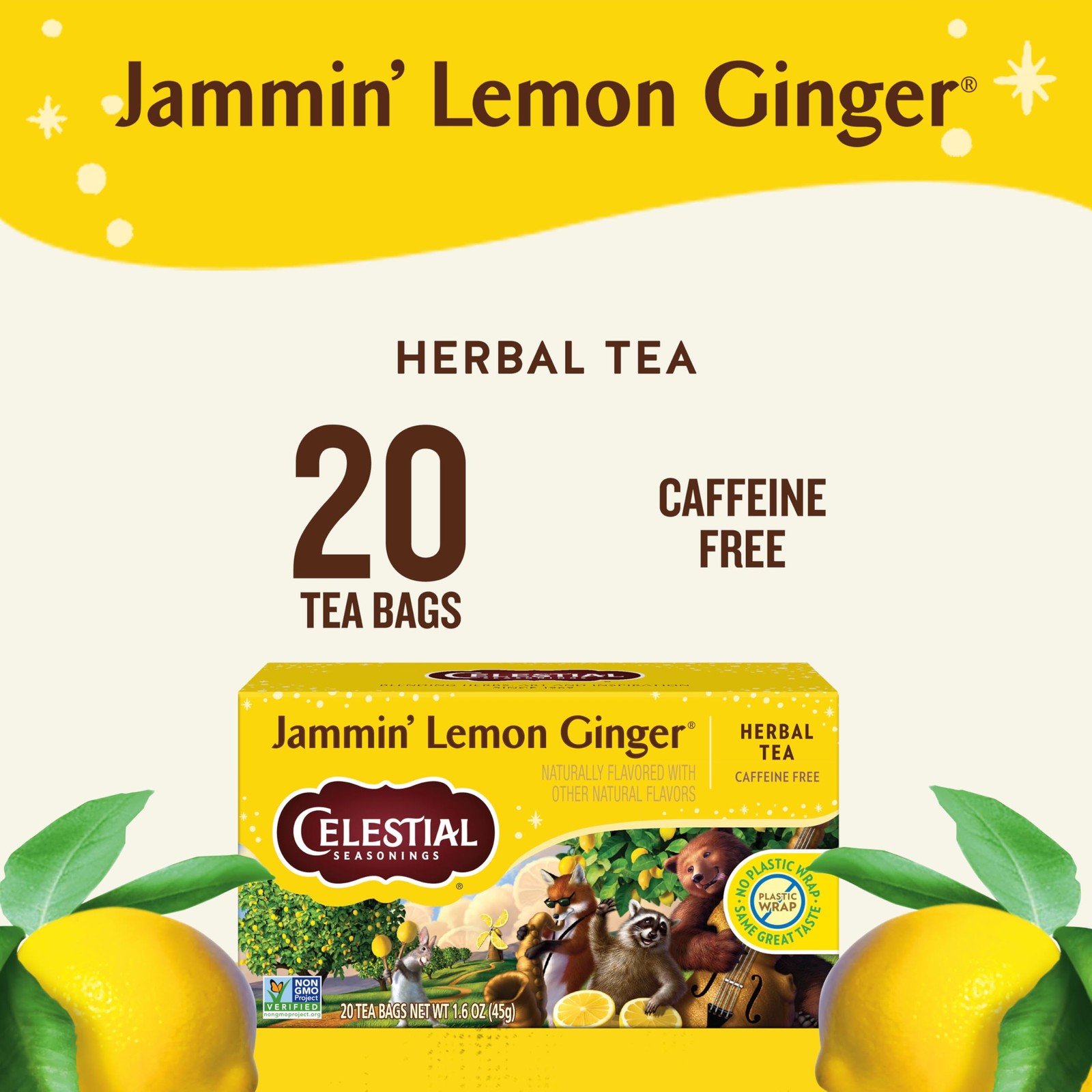 Celestial Seasonings Jammin’ Lemon Ginger Herbal Tea, 20 Count (Pack of 6)