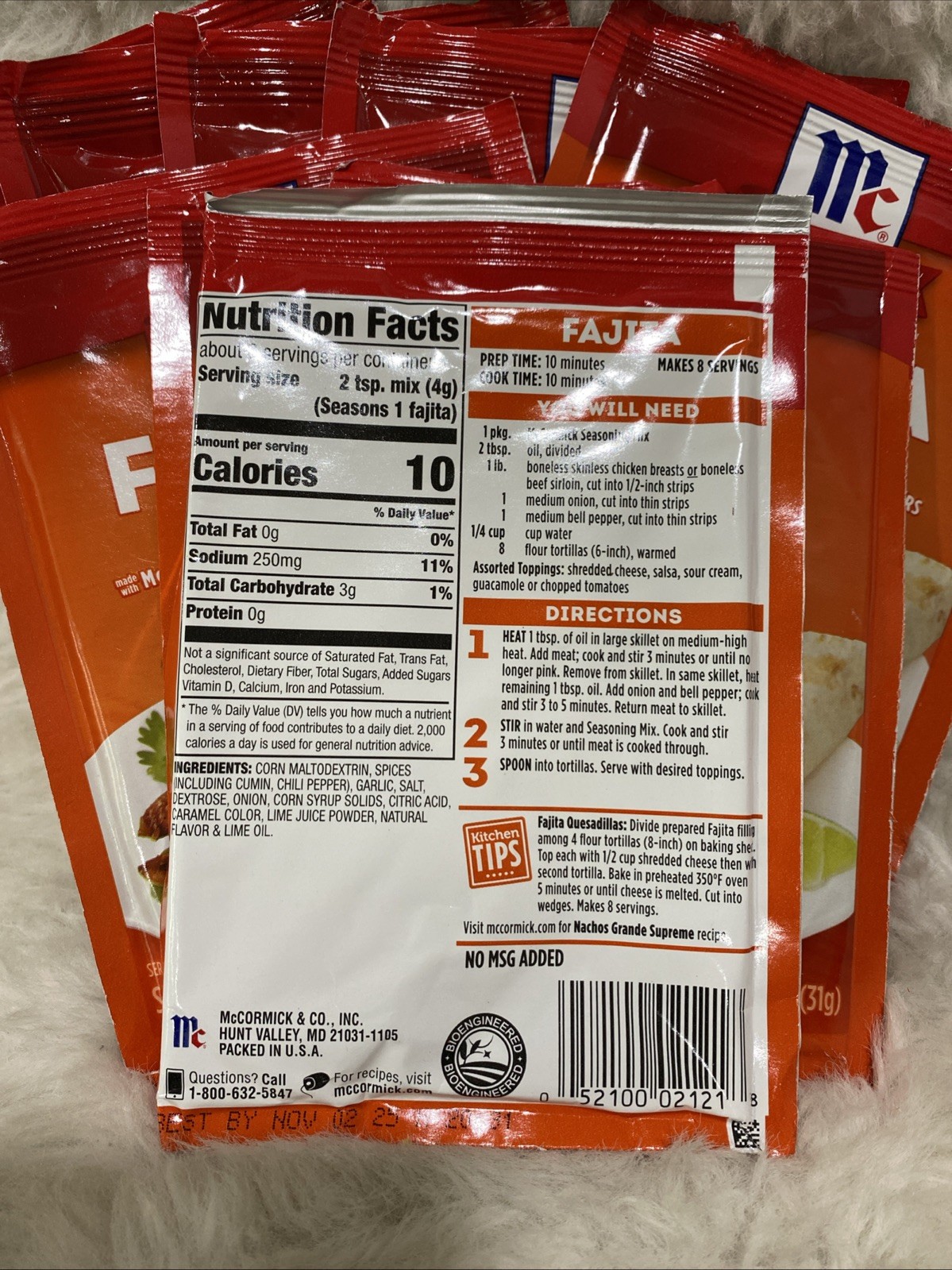 McCormick FAJITA Seasoning Sauce Mixes 1.12 oz Packet – 9 PACK BB 11/02/2025