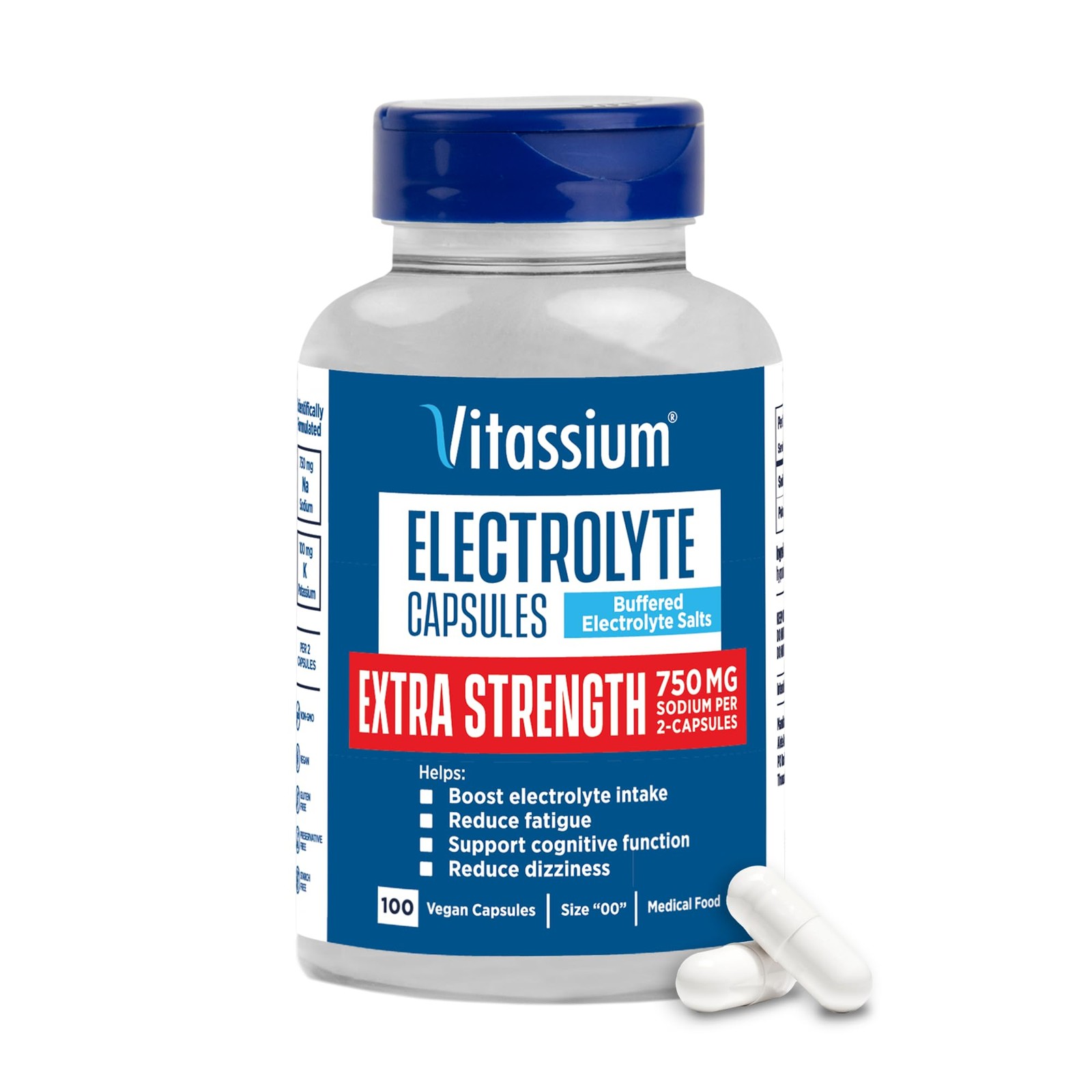 Vitassium Extra Strength Electrolyte Capsules, 750mg of 100 Count (Pack 1)