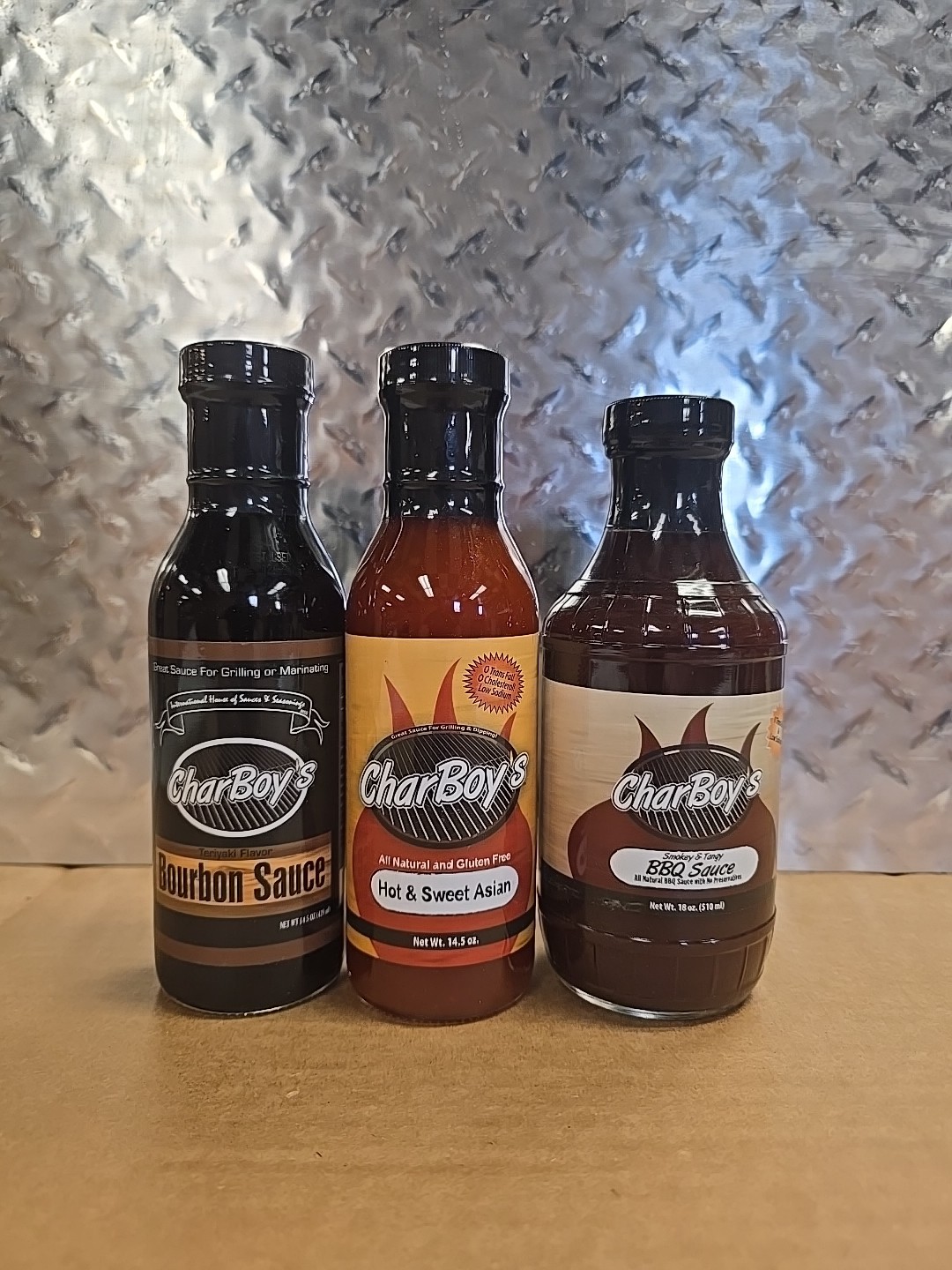 3-Pack CharBoy’s Variety Smoky & Tangy BBQ, Bourbon Sauce, Hot & Sweet Asian..