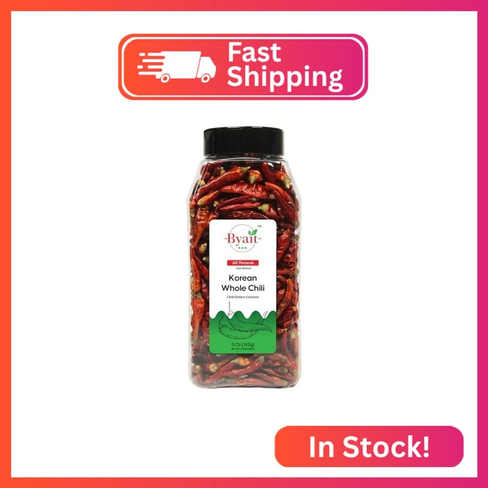 Byait Korean Whole Chili Peppers 5 Oz, Jeonche Gochu