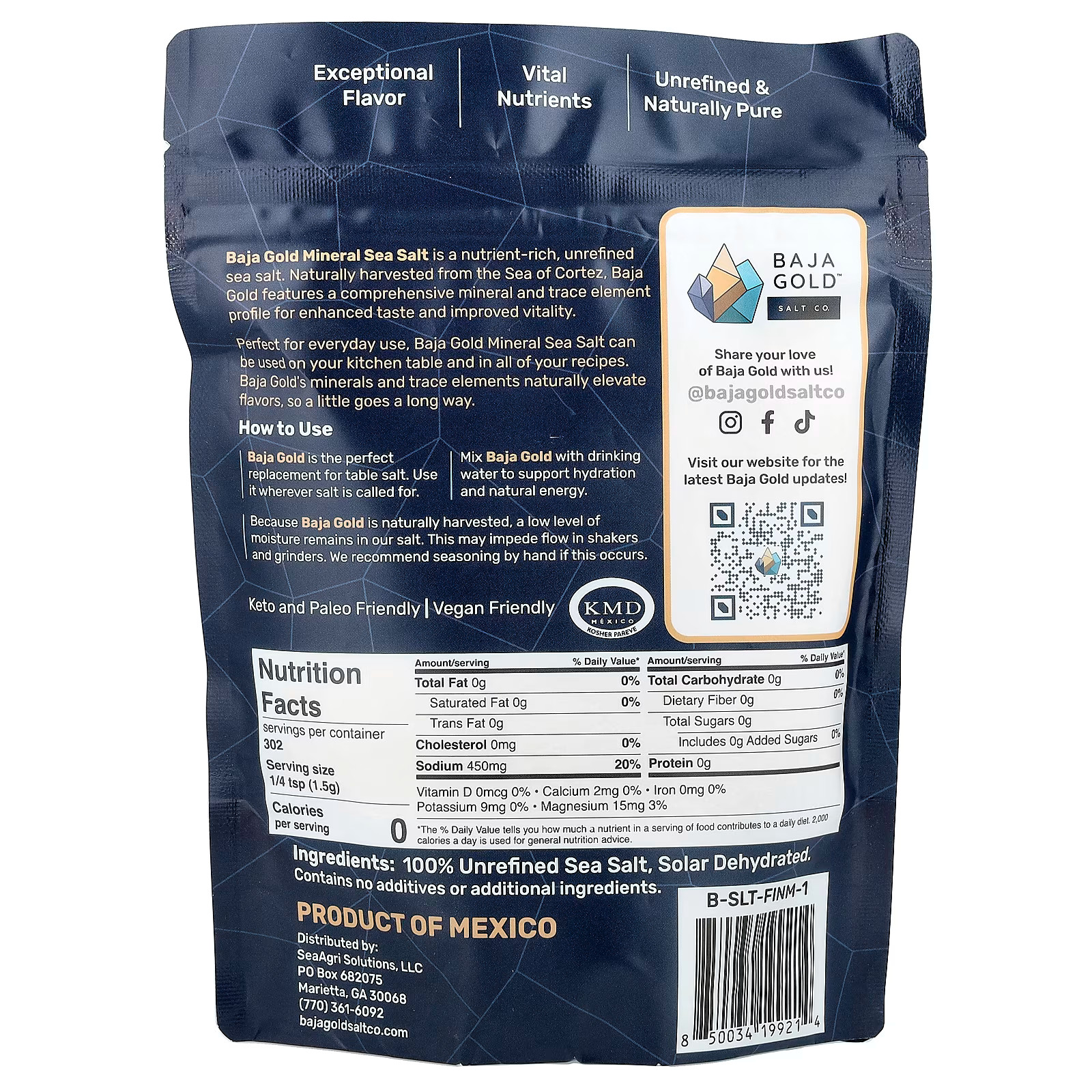 Baja Gold Salt Co., Mineral Sea Salt, Fine Grind, 1 lb (454g) – Australian Stock