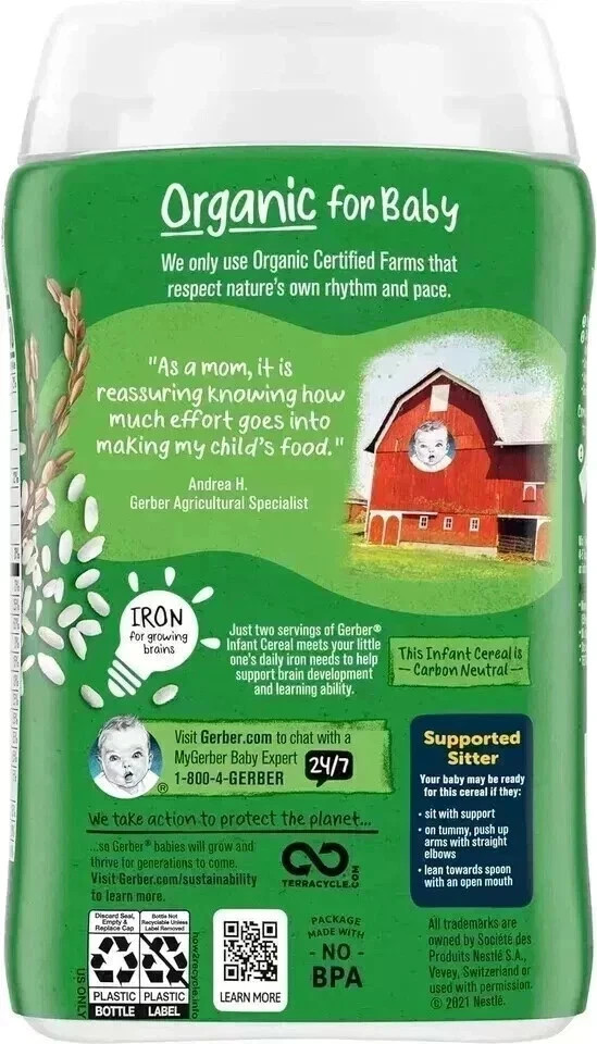 Gerber 1St Foods Cereal Organic Rice 227g Free Shipping World Wide