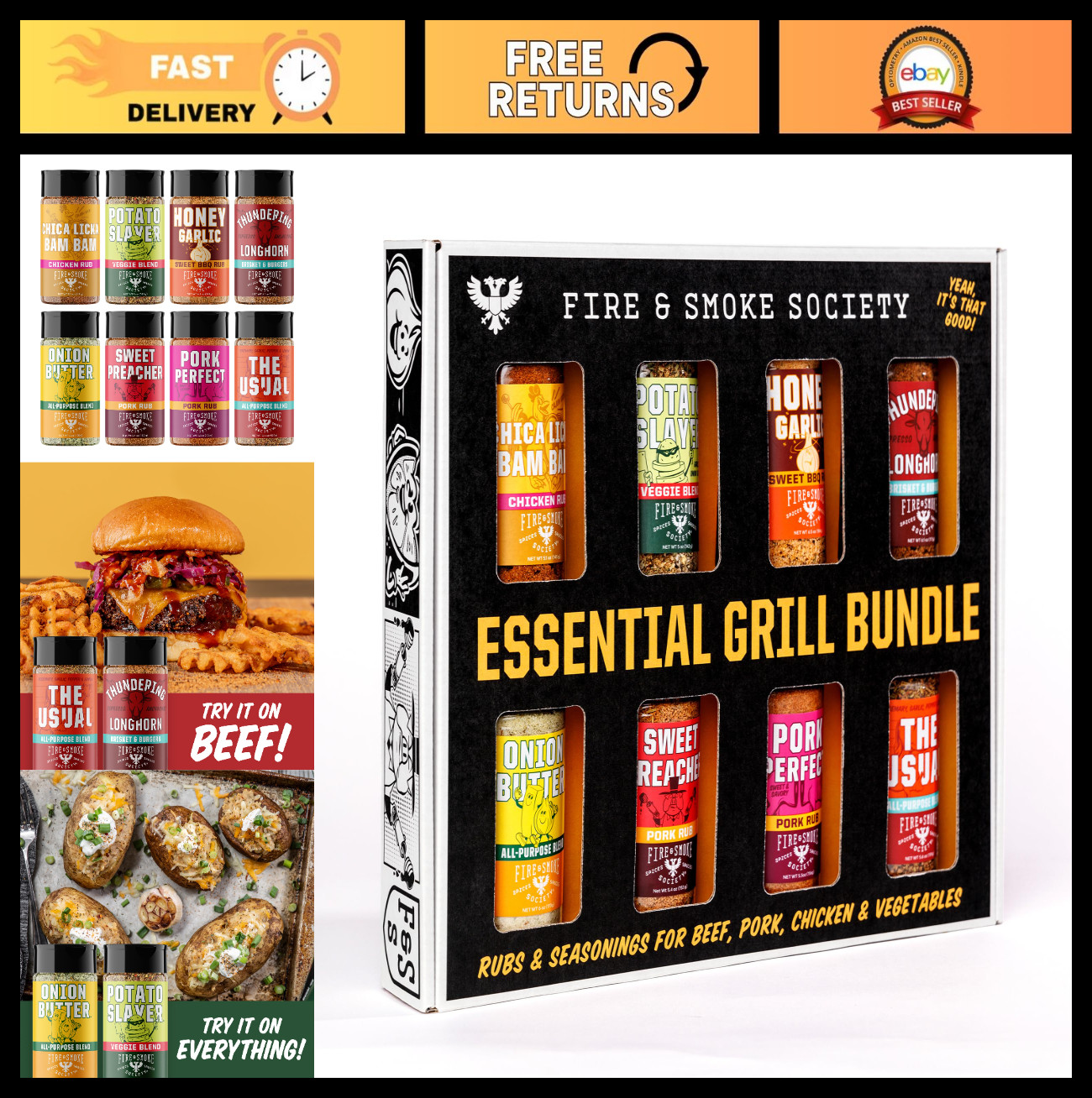 BBQ Rubs & Seasonings Variety Pack | Essential Grill Set for Meat Lovers | 8-Pac