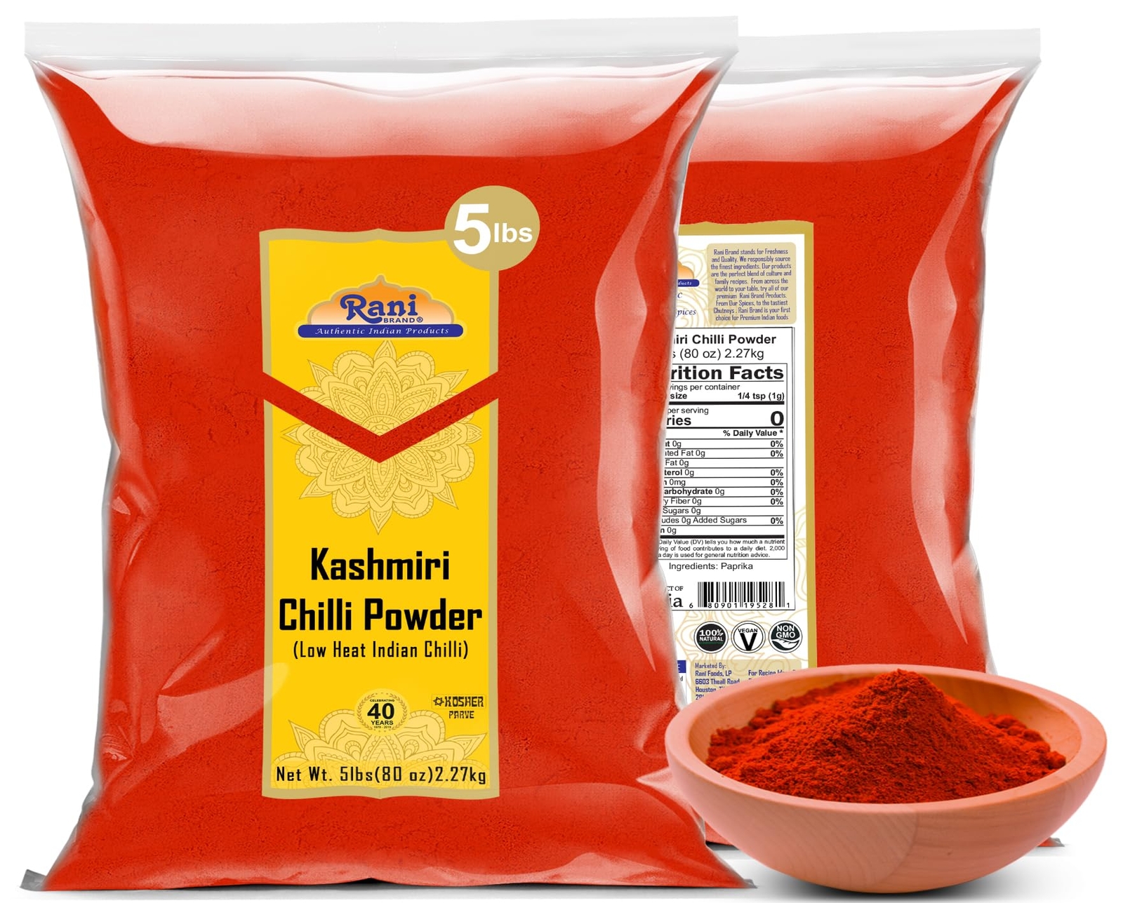 Rani Kashmiri Chilli Powder (Deggi Mirch, Low Heat) Ground Indian Spice 80oz