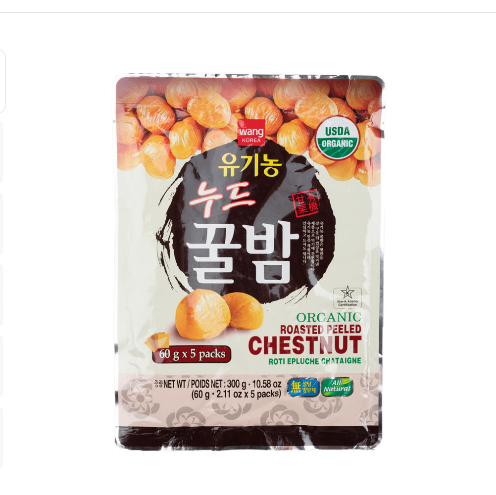 Wang Korea Organic Roasted Peeled Chestnuts 60g*5 300 g(pack of 4)