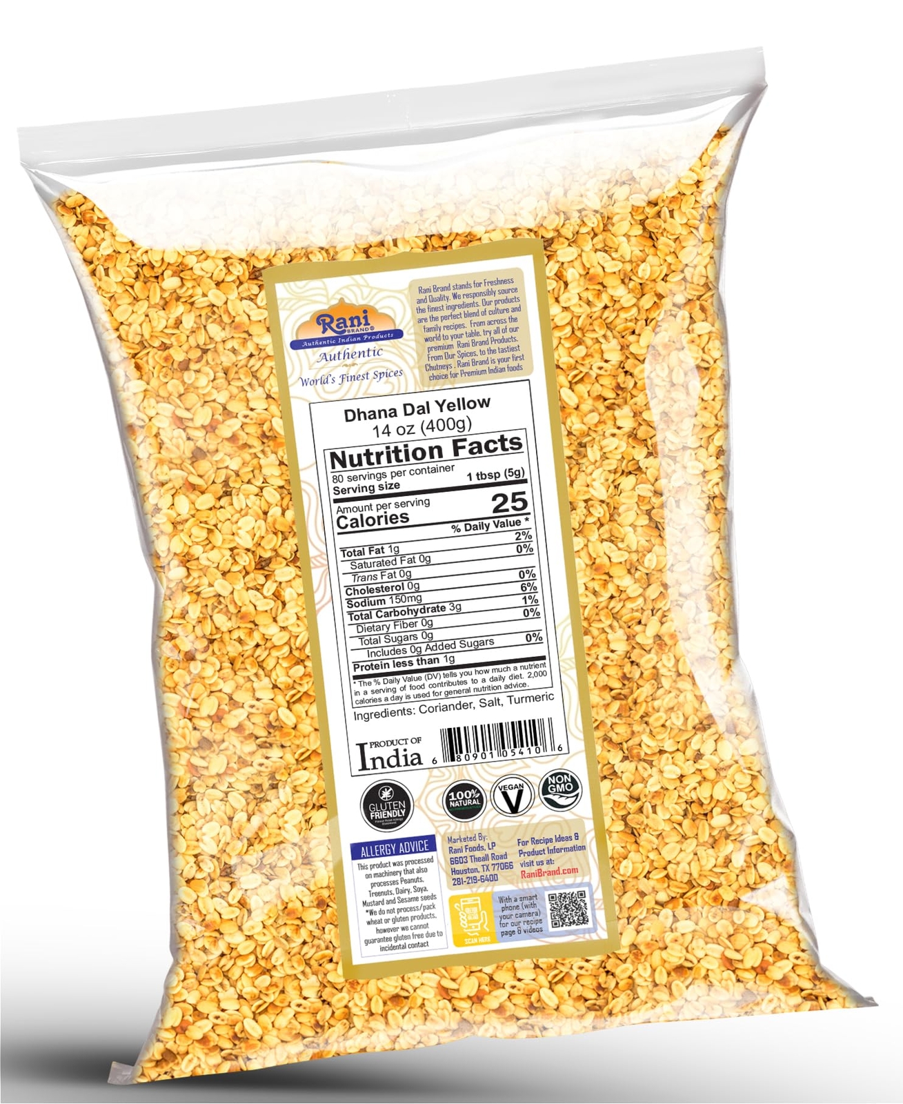 Rani Dhana Dal (Roasted Coriander Seeds) Yellow 14oz (400g)